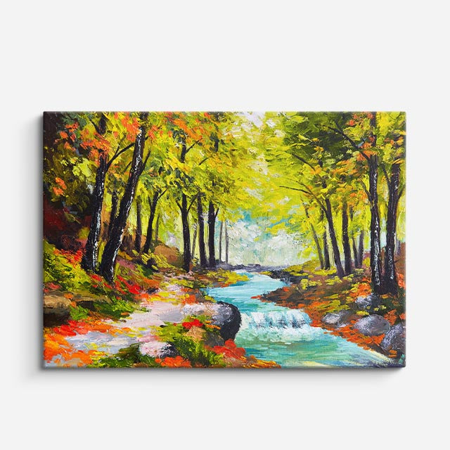 cuadro canvas bosques y naturaleza pintura bosque otoñal colorido horizontal