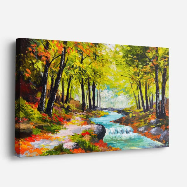 cuadro canvas bosques y naturaleza pintura bosque otoñal colorido horizontal