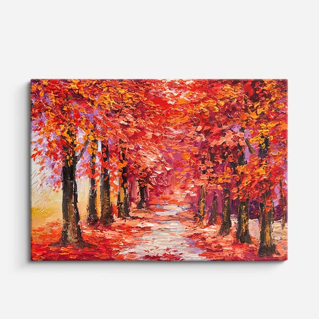 cuadro canvas bosques y naturaleza pintura túnel rojo otoñal horizontal