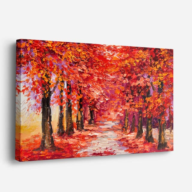 cuadro canvas bosques y naturaleza pintura túnel rojo otoñal horizontal
