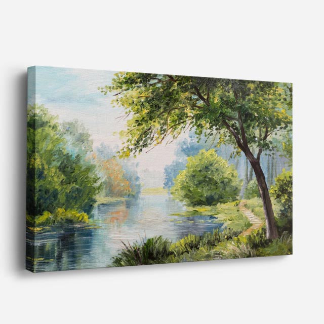 cuadro canvas bosques y naturaleza pintura lago árboles suaves horizontal