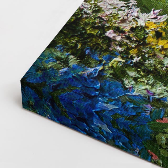 cuadro canvas bosques y naturaleza pintura cabaña jardín florido horizontal