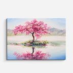 cuadro canvas bosques y naturaleza pintura cerezo rosa lago espejo horizontal