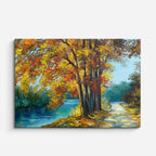 cuadro canvas bosques y naturaleza pintura árboles río otoño horizontal
