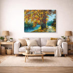cuadro canvas bosques y naturaleza pintura árboles río otoño horizontal