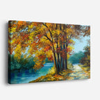 cuadro canvas bosques y naturaleza pintura árboles río otoño horizontal