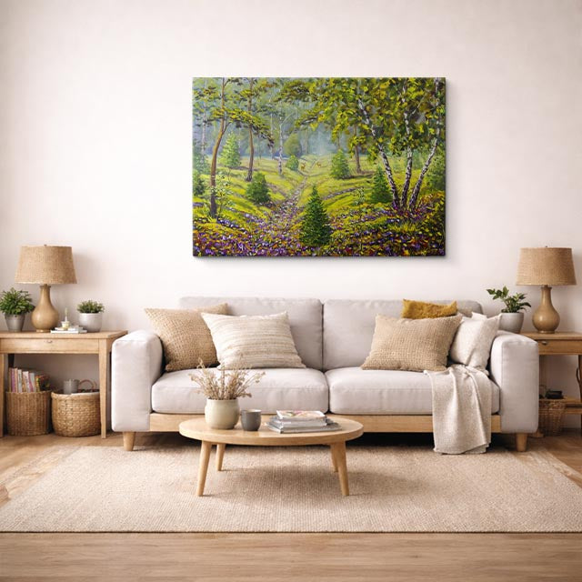 cuadro canvas bosques y naturaleza pintura pradera verde casa rural horizontal