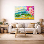 cuadro canvas bosques y naturaleza pintura paisaje cereza casa horizontal