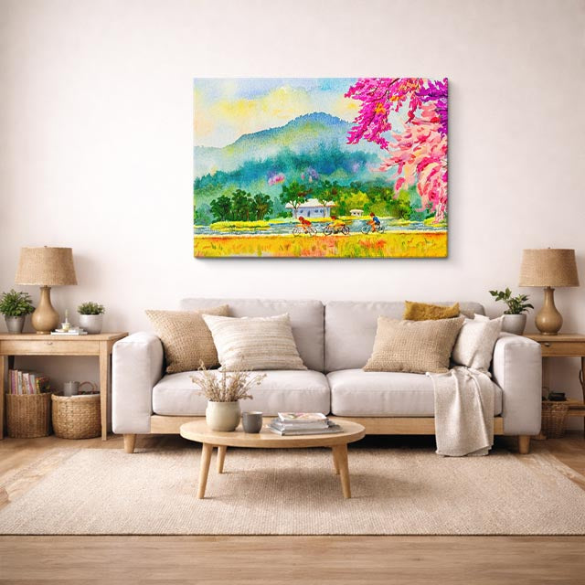 cuadro canvas bosques y naturaleza pintura paisaje cereza casa horizontal