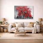 cuadro canvas bosques y naturaleza árbol rojo parque blanco negro horizontal