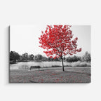 cuadro canvas bosques y naturaleza árbol rojo lago blanco negro horizontal