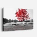 cuadro canvas bosques y naturaleza árbol rojo lago blanco negro horizontal