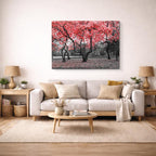 cuadro canvas bosques y naturaleza árbol rojo dramático blanco negro horizontal