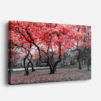 cuadro canvas bosques y naturaleza árbol rojo dramático blanco negro horizontal