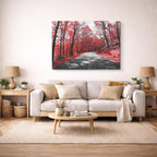 cuadro canvas bosques y naturaleza avenida roja camino blanco negro horizontal