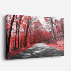 cuadro canvas bosques y naturaleza avenida roja camino blanco negro horizontal