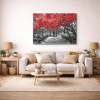 cuadro canvas bosques y naturaleza túnel rojo paseo blanco negro horizontal