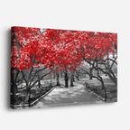 cuadro canvas bosques y naturaleza túnel rojo paseo blanco negro horizontal