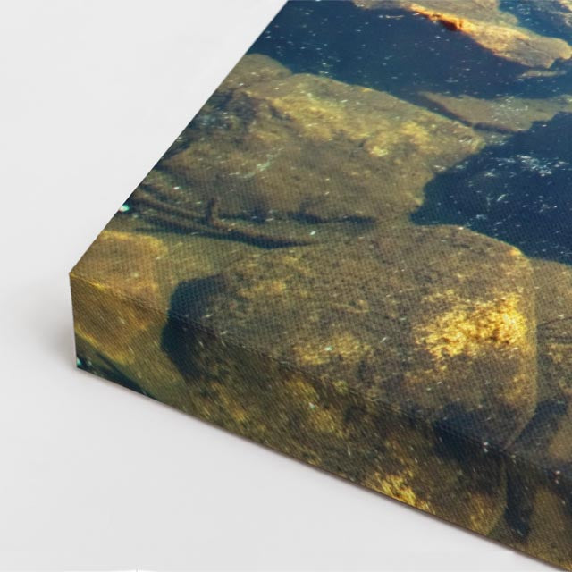 cuadro canvas bosques y naturaleza lago cristalino piedras verdes vertical