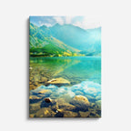 cuadro canvas bosques y naturaleza lago cristalino piedras verdes vertical