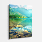cuadro canvas bosques y naturaleza lago cristalino piedras verdes vertical