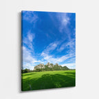 cuadro canvas bosques y naturaleza pradera verde montaña cielo azul vertical