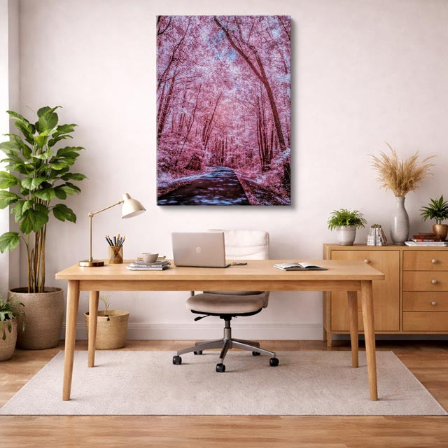 cuadro canvas bosques y naturaleza bosque rosa invierno mágico vertical