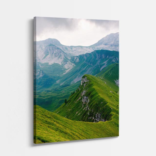 cuadro canvas bosques y naturaleza valle alpino verde intenso vertical