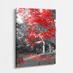cuadro canvas bosques y naturaleza árbol rojo bosque blanco negro vertical