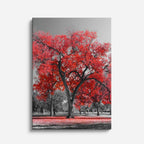 cuadro canvas bosques y naturaleza árbol rojo solitario blanco negro vertical