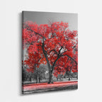 cuadro canvas bosques y naturaleza árbol rojo solitario blanco negro vertical
