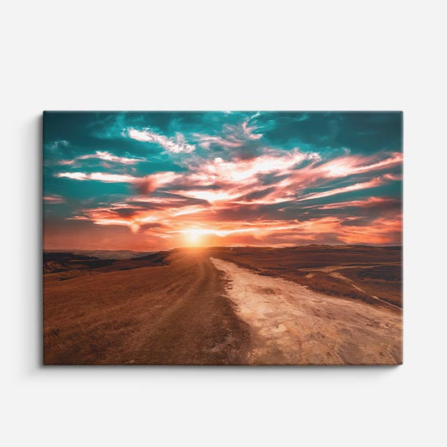cuadro canvas cielo y noche carretera roja atardecer flamante horizontal
