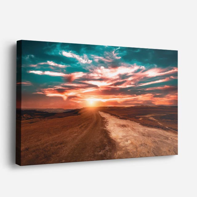 cuadro canvas cielo y noche carretera roja atardecer flamante horizontal