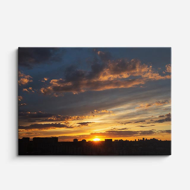cuadro canvas cielo y noche montaña silueta amanecer dorado horizontal
