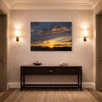 cuadro canvas cielo y noche montaña silueta amanecer dorado horizontal