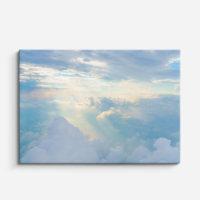 cuadro canvas cielo y noche rayos de sol entre nubes azules horizontal