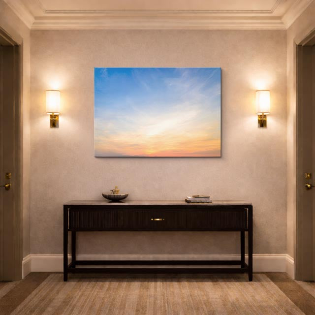 cuadro canvas cielo y noche atardecer naranja cielo despejado horizontal