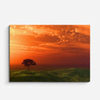 cuadro canvas cielo y noche árbol solitario atardecer rojo horizontal