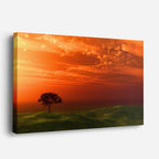 cuadro canvas cielo y noche árbol solitario atardecer rojo horizontal