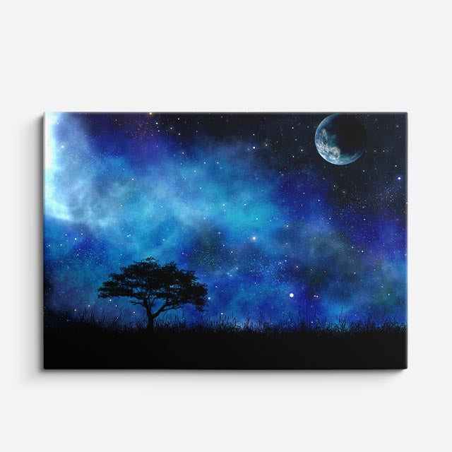 cuadro canvas cielo y noche árbol cielo galaxia luna llena horizontal