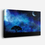 cuadro canvas cielo y noche árbol cielo galaxia luna llena horizontal