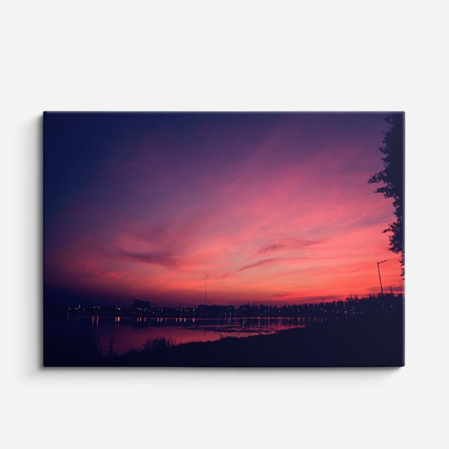 cuadro canvas cielo y noche atardecer rojo oscuro dramático horizontal