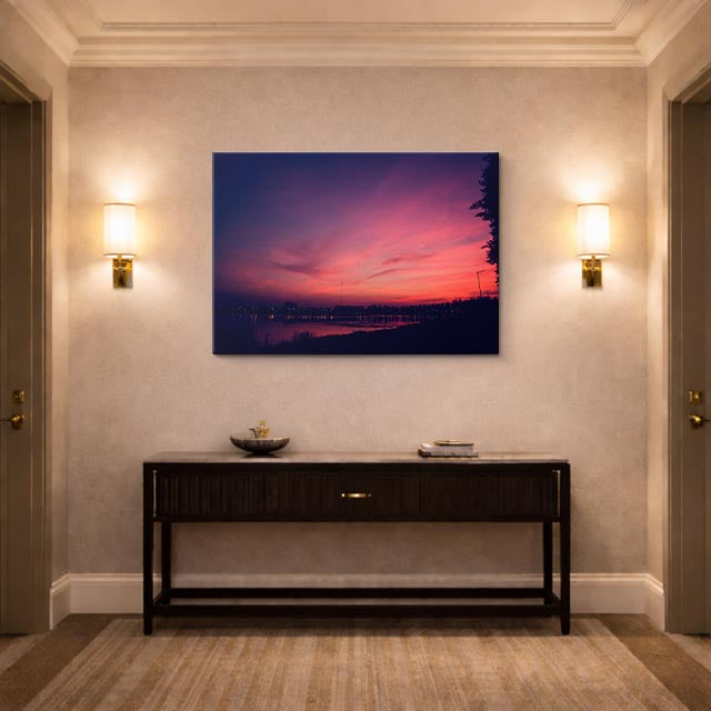 cuadro canvas cielo y noche atardecer rojo oscuro dramático horizontal