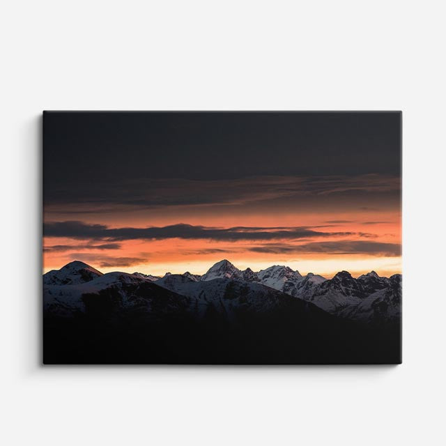 cuadro canvas cielo y noche montañas nevadas cielo rojo horizontal