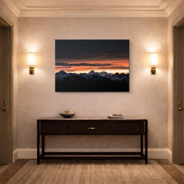 cuadro canvas cielo y noche montañas nevadas cielo rojo horizontal