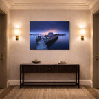 cuadro canvas cielo y noche muelle nocturno lago azul horizontal