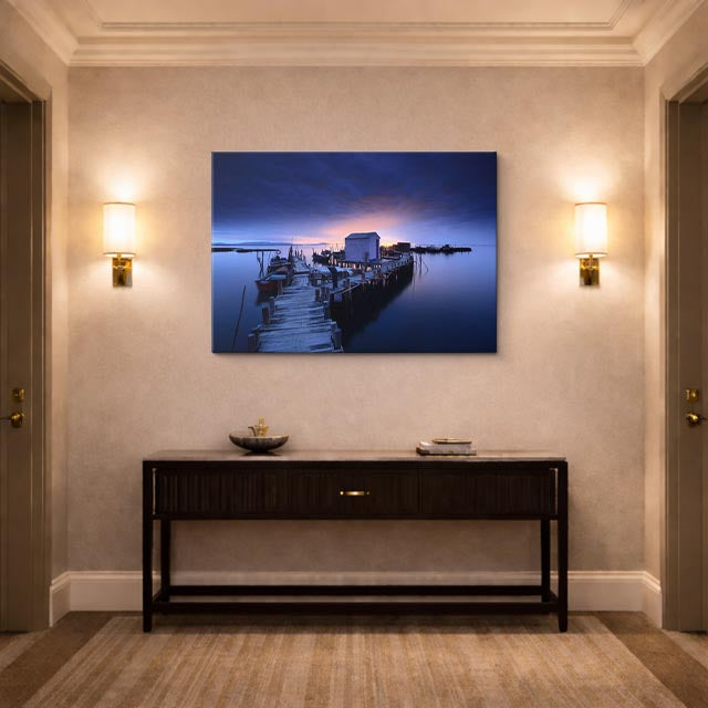 cuadro canvas cielo y noche muelle nocturno lago azul horizontal