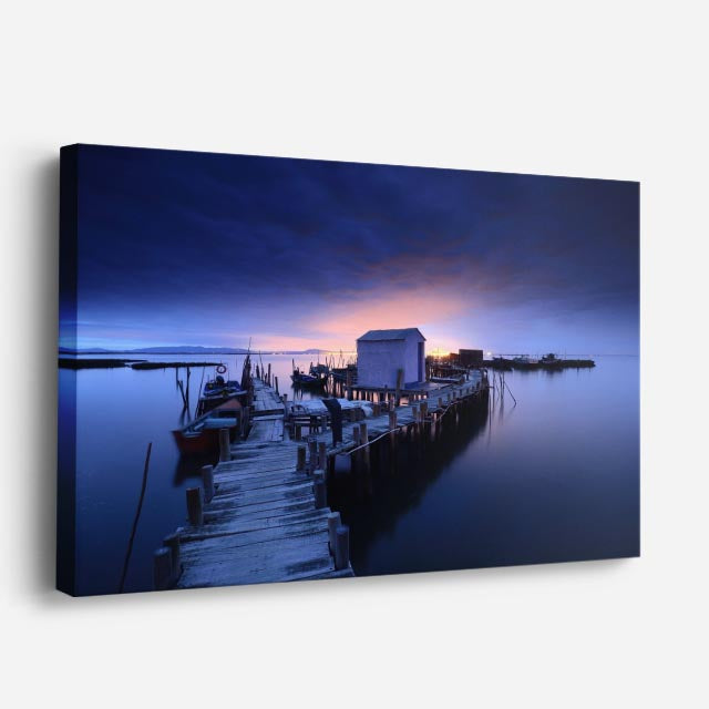 cuadro canvas cielo y noche muelle nocturno lago azul horizontal