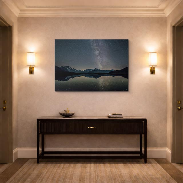 cuadro canvas cielo y noche vía láctea lago espejo horizontal