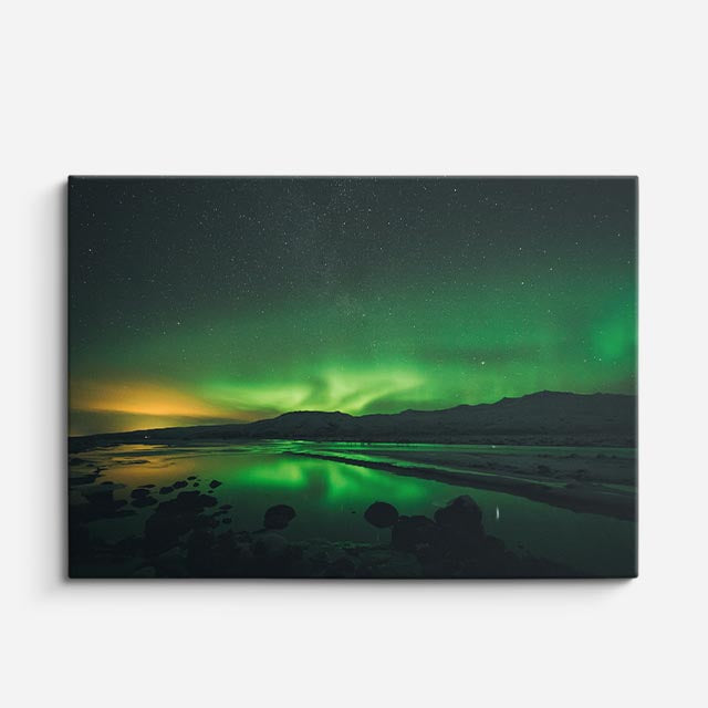 cuadro canvas cielo y noche aurora boreal verde horizonte horizontal